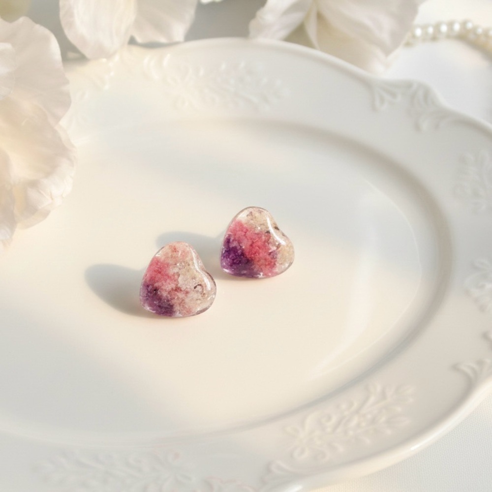 Heart-Shaped Pink and Purple Earrings